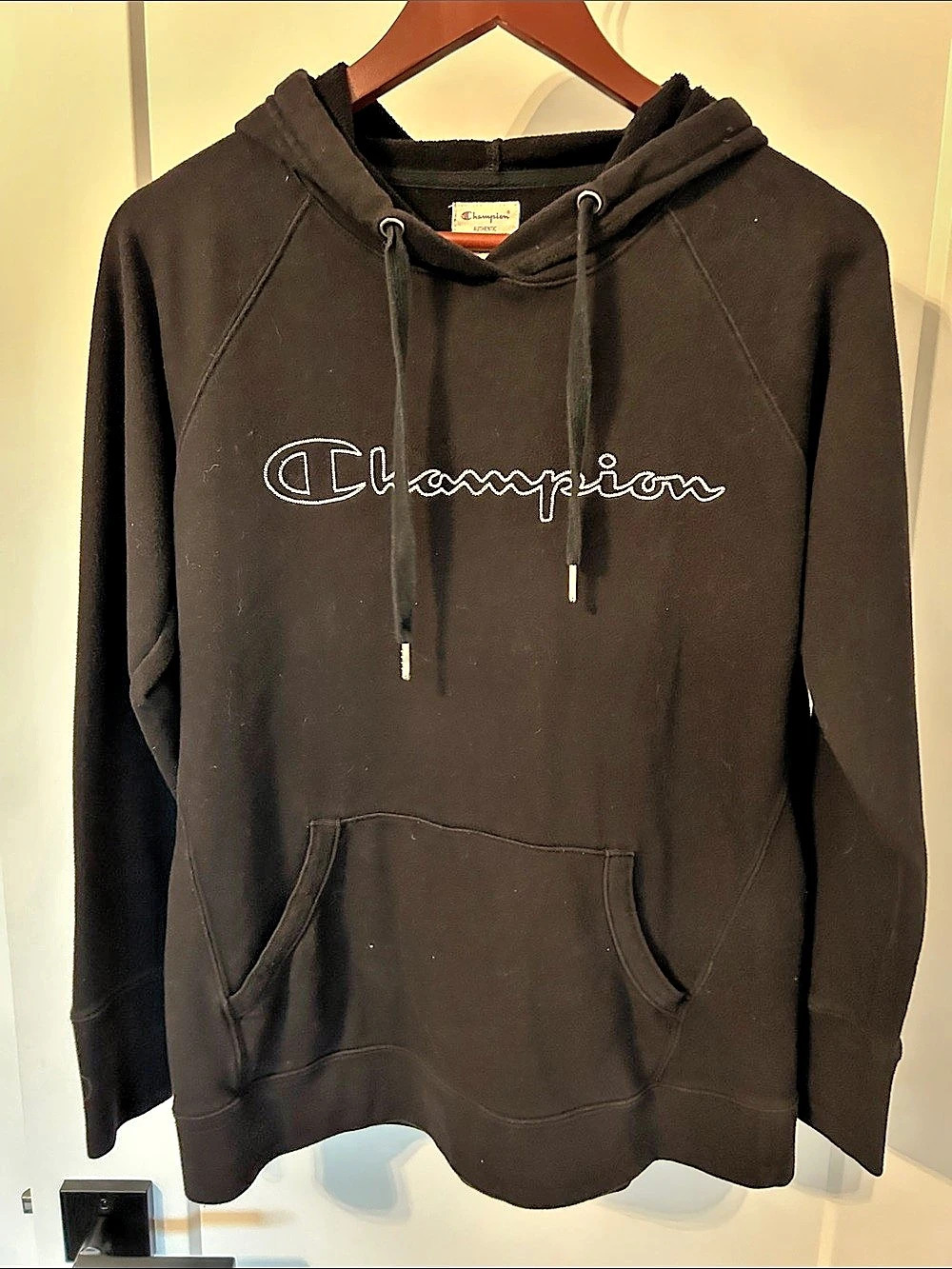 Champion Script Logo Hoodie Black Size Medium